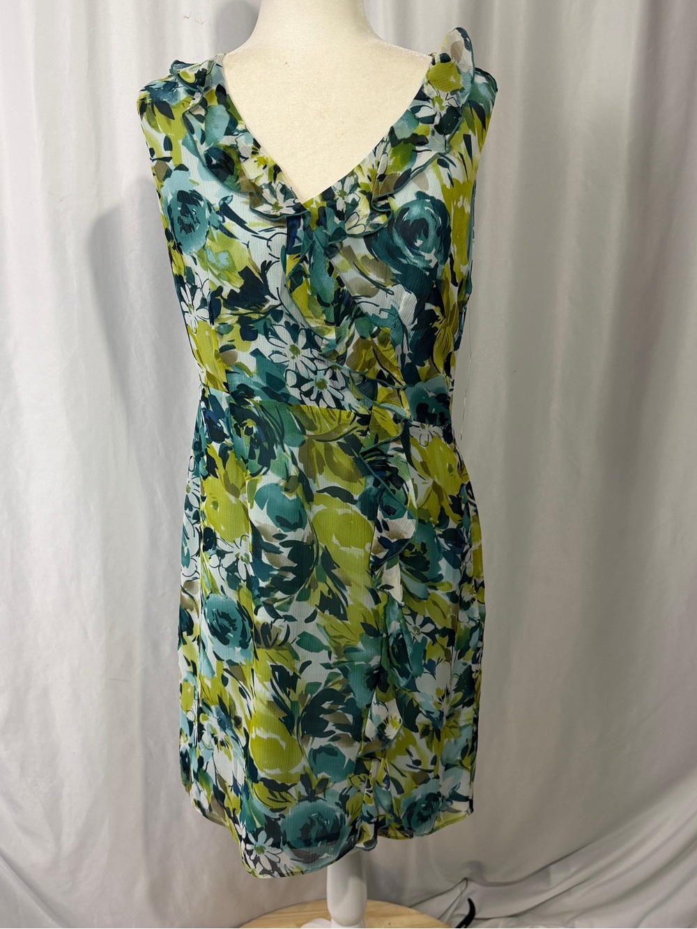 NWT Pendleton 100% Silk Watercolor Floral Cascade Ruffle Dress Sz 10 Petite